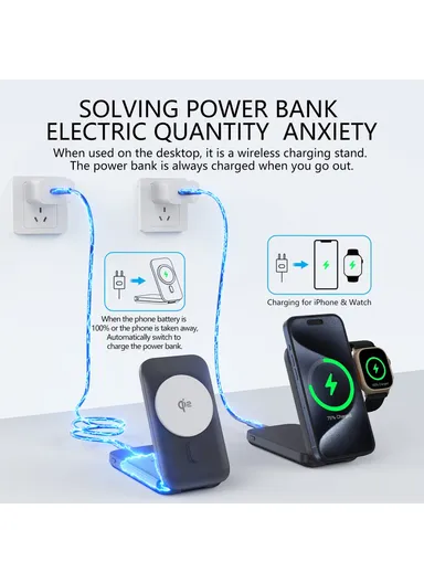 10000mAh 15W Magnetic Multifunctional Round Panel Power Bank Wireless Charger MP05 - White