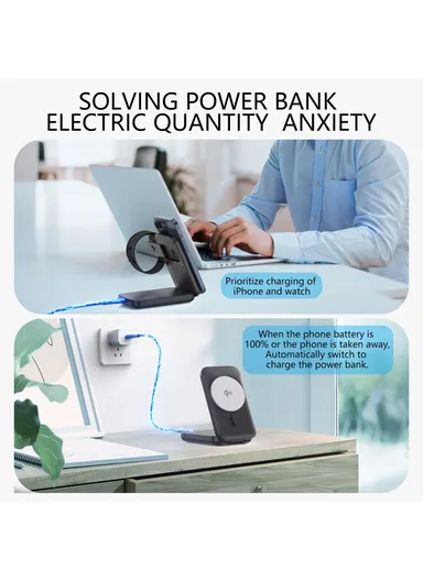 10000mAh 15W Magnetic Multifunctional Round Panel Power Bank Wireless Charger MP05 - White