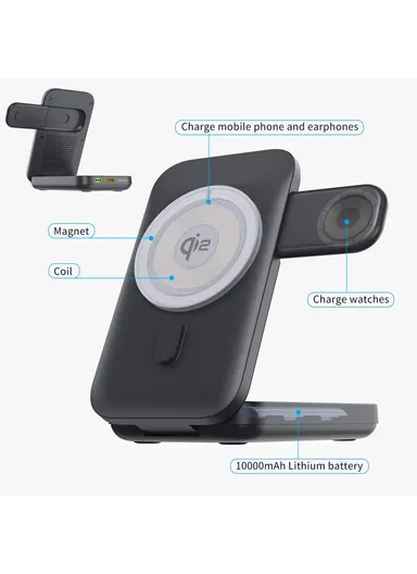 10000mAh 15W Magnetic Multifunctional Round Panel Power Bank Wireless Charger MP05 - White