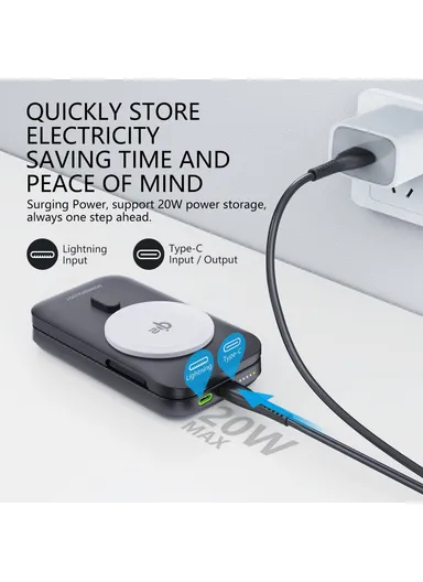 10000mAh 15W Magnetic Multifunctional Round Panel Power Bank Wireless Charger MP05 - White