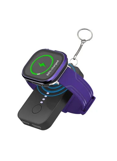 1200mAh Portable Charger Mini Magnetic Wireless Smart Watch &amp; Phone Power Bank with Keychain - Black