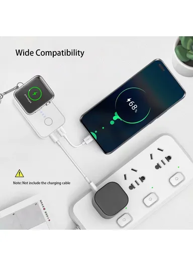 1200mAh Portable Charger Mini Magnetic Wireless Smart Watch &amp; Phone Power Bank with Keychain - Black