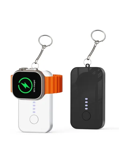 1200mAh Portable Charger Mini Magnetic Wireless Smart Watch &amp; Phone Power Bank with Keychain - Black