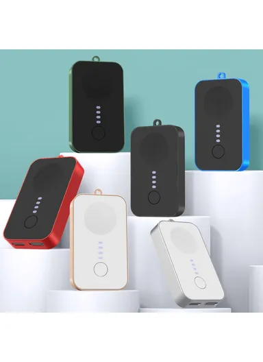 1200mAh Portable Charger Mini Magnetic Wireless Smart Watch &amp; Phone Power Bank with Keychain - Black