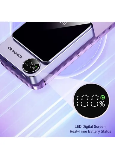 10000mAh Mini Phone Charger Magnetic Wireless Charging Power Bank with Digital Display  P39K - AWEI