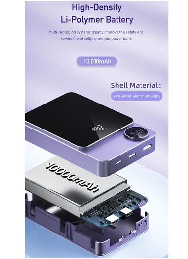10000mAh Mini Phone Charger Magnetic Wireless Charging Power Bank with Digital Display  P39K - AWEI