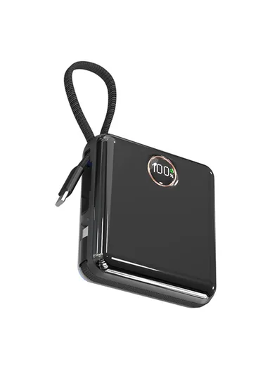 10000mAh 22.5W Power Bank Phone Charger with Built-in Type-C &amp; Lightning Cable E28C - Black