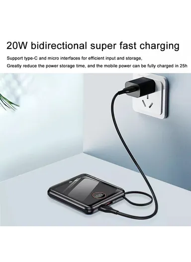 10000mAh 22.5W Power Bank Phone Charger with Built-in Type-C &amp; Lightning Cable E28C - Black