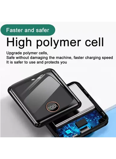 10000mAh 22.5W Power Bank Phone Charger with Built-in Type-C &amp; Lightning Cable E28C - Black