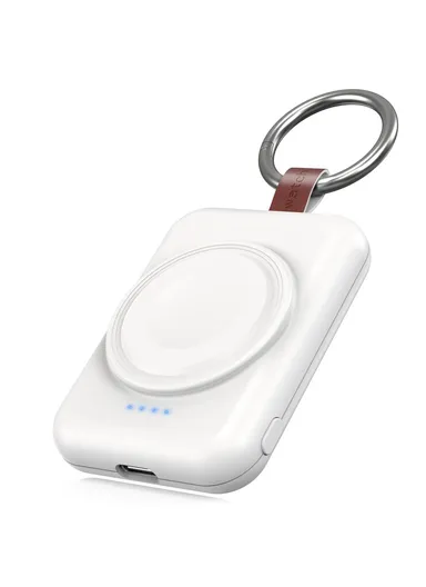 1800mAh Portable Apple Watch Series Mini Wireless Charger Power Bank with Ring Buckle A-04 - White