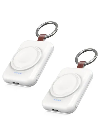 1800mAh Portable Apple Watch Series Mini Wireless Charger Power Bank with Ring Buckle A-04 - White