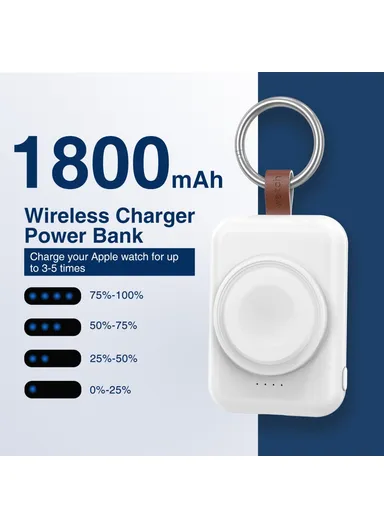 1800mAh Portable Apple Watch Series Mini Wireless Charger Power Bank with Ring Buckle A-04 - White