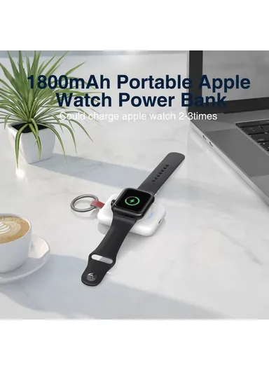 1800mAh Portable Apple Watch Series Mini Wireless Charger Power Bank with Ring Buckle A-04 - White