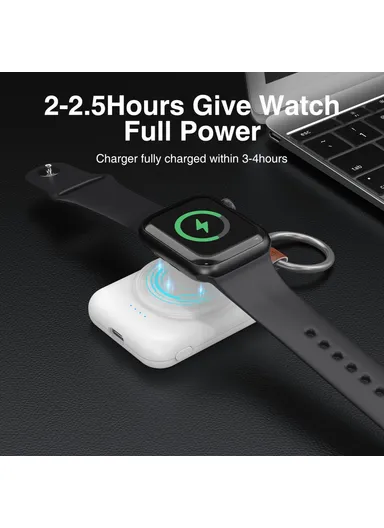1800mAh Portable Apple Watch Series Mini Wireless Charger Power Bank with Ring Buckle A-04 - White