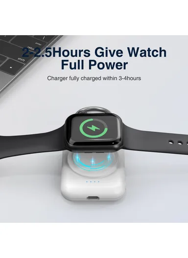 1800mAh Portable Apple Watch Series Mini Wireless Charger Power Bank with Ring Buckle A-04 - White