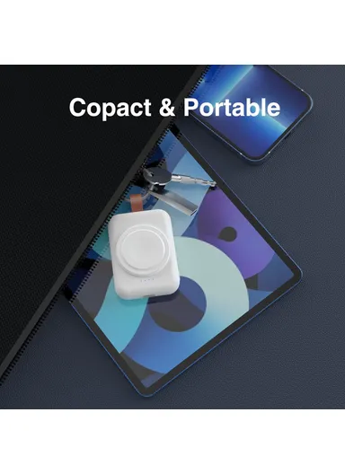 1800mAh Portable Apple Watch Series Mini Wireless Charger Power Bank with Ring Buckle A-04 - White