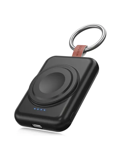 1800mAh Portable Apple Watch Series Mini Wireless Charger Power Bank with Ring Buckle A-04 - Black