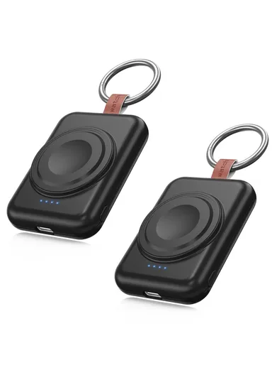 1800mAh Portable Apple Watch Series Mini Wireless Charger Power Bank with Ring Buckle A-04 - Black