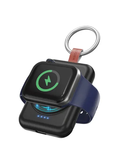 1800mAh Portable Apple Watch Series Mini Wireless Charger Power Bank with Ring Buckle A-04 - Black