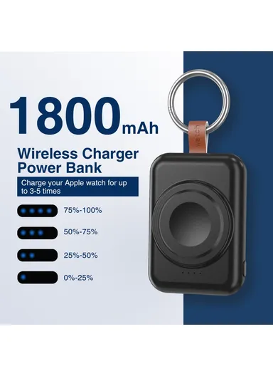 1800mAh Portable Apple Watch Series Mini Wireless Charger Power Bank with Ring Buckle A-04 - Black