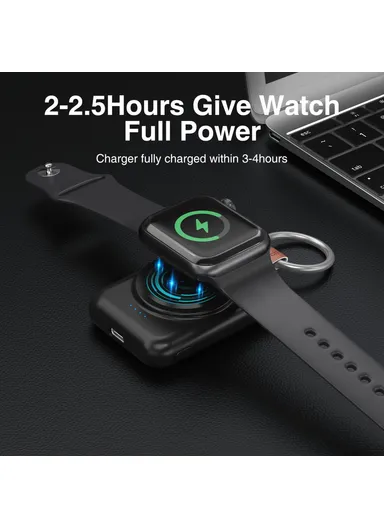 1800mAh Portable Apple Watch Series Mini Wireless Charger Power Bank with Ring Buckle A-04 - Black