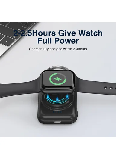 1800mAh Portable Apple Watch Series Mini Wireless Charger Power Bank with Ring Buckle A-04 - Black