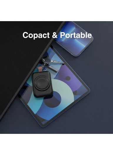 1800mAh Portable Apple Watch Series Mini Wireless Charger Power Bank with Ring Buckle A-04 - Black