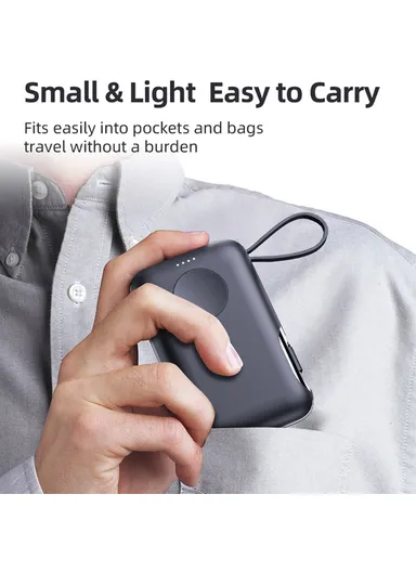 5000mAh 20W Portable Magnetic Smart Watch Wireless Power Bank with Built-in Type-C Cable Phone Charger V11S 