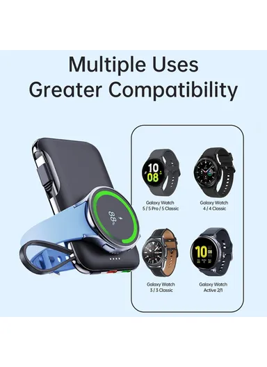 5000mAh 20W Portable Magnetic Smart Watch Wireless Power Bank with Built-in Type-C Cable Phone Charger V11S 
