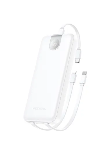 30000mAh 22.5W Portable Fast Charging Power Bank with Built-In 3 Cables PX108 - White