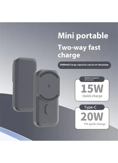 5000mAh 15W/20W Portable Mini Magnetic Wireless Charging Power Bank L2A - Tarnish
