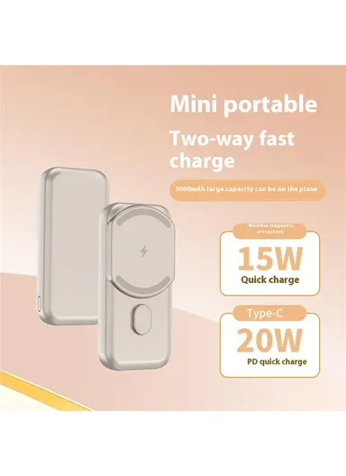 5000mAh 15W/20W Portable Mini Magnetic Wireless Charging Power Bank L2A - Titanium Gold