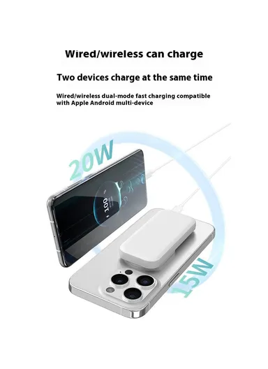 5000mAh 15W/20W Portable Mini Magnetic Wireless Charging Power Bank L2A - White