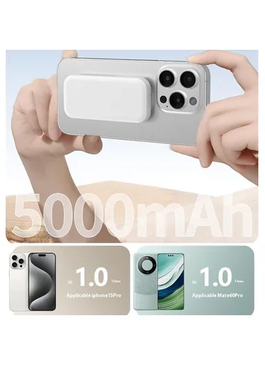 5000mAh 15W/20W Portable Mini Magnetic Wireless Charging Power Bank L2A - White