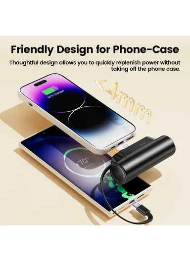 5000mAh Portable Mini Lightning Plug Capsule Power Bank with Built-in Type-C Cable M1L 