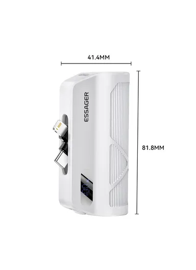 5000mAh Dual Plugs Power Bank, Digital Display Phone Charger with Type-C &amp; Lightning Plugs - White