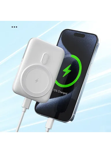 T159 10000mAh PD 20W Magnetic Wireless Power Bank ABS+PC Phone Charger with Folding Kickstand - White