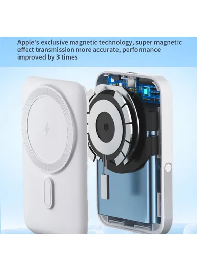 T159 10000mAh PD 20W Magnetic Wireless Power Bank ABS+PC Phone Charger with Folding Kickstand - White