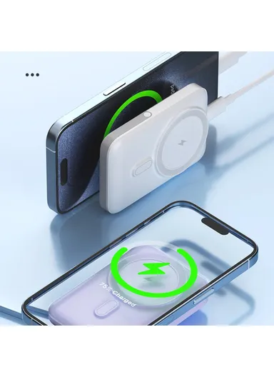 T159 10000mAh PD 20W Magnetic Wireless Power Bank ABS+PC Phone Charger with Folding Kickstand - White