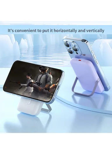 T159 10000mAh PD 20W Magnetic Wireless Power Bank ABS+PC Phone Charger with Folding Kickstand - White