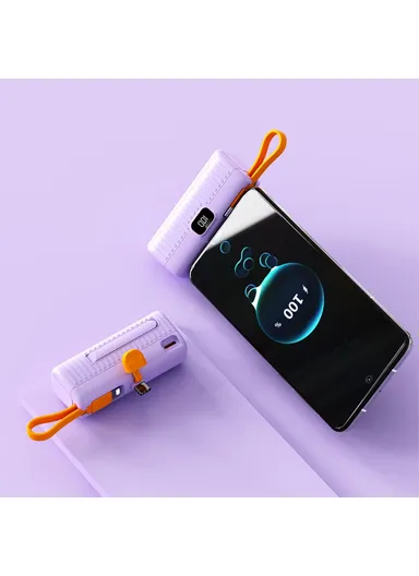 5000mAh 10W Portable Mini Type-C Capsule Plug Power Bank, Phone Charger with Lightning Cable HY-DX245 - Purple