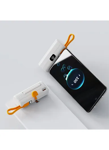 5000mAh 10W Portable Mini Type-C Capsule Plug Power Bank, Phone Charger with Lightning Cable HY-DX245 - White
