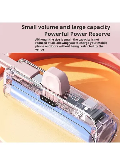 5000mAh Mini Capsule Phone Charger Lightning Plug, Power Bank with Type-C Cable KC - White