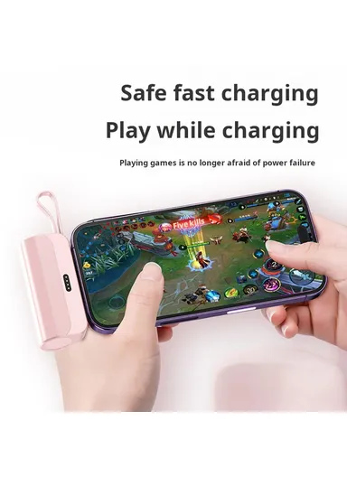 5000mAh Mini Capsule Phone Charger Lightning Plug, Power Bank with Type-C Cable KC - White