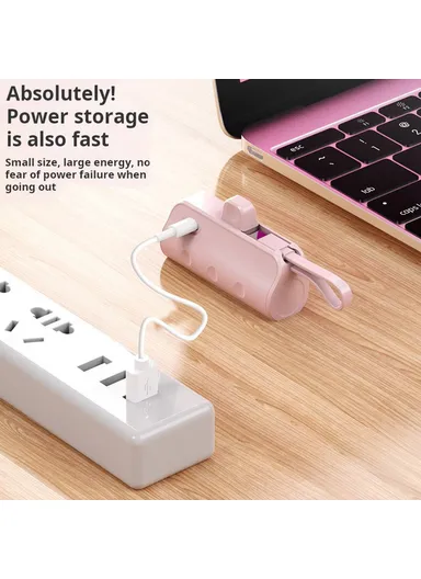 5000mAh Mini Capsule Phone Charger Lightning Plug, Power Bank with Type-C Cable KC - White
