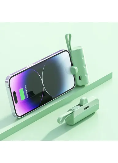 5000mAh Mini Capsule Phone Charger Lightning Plug, Power Bank with Type-C Cable KC - Green