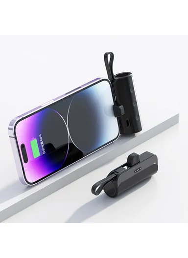 5000mAh Mini Capsule Phone Charger Lightning Plug, Power Bank with Type-C Cable KC - Black