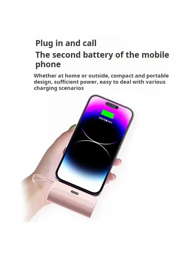 5000mAh Mini Capsule Phone Charger Lightning Plug, Power Bank with Type-C Cable KC - Black