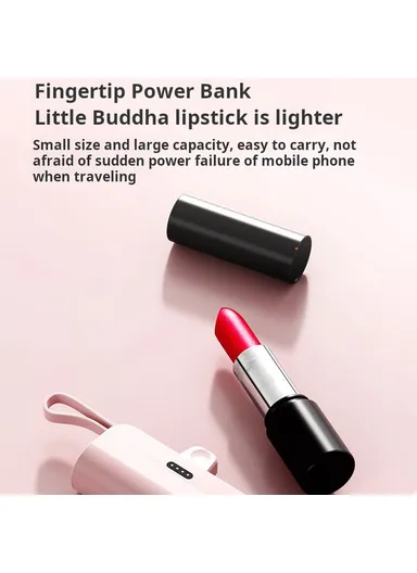 5000mAh Mini Capsule Phone Charger Lightning Plug, Power Bank with Type-C Cable KC - Black