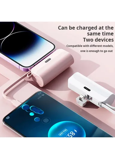 5000mAh Mini Capsule Phone Charger Lightning Plug, Power Bank with Type-C Cable KC - Black